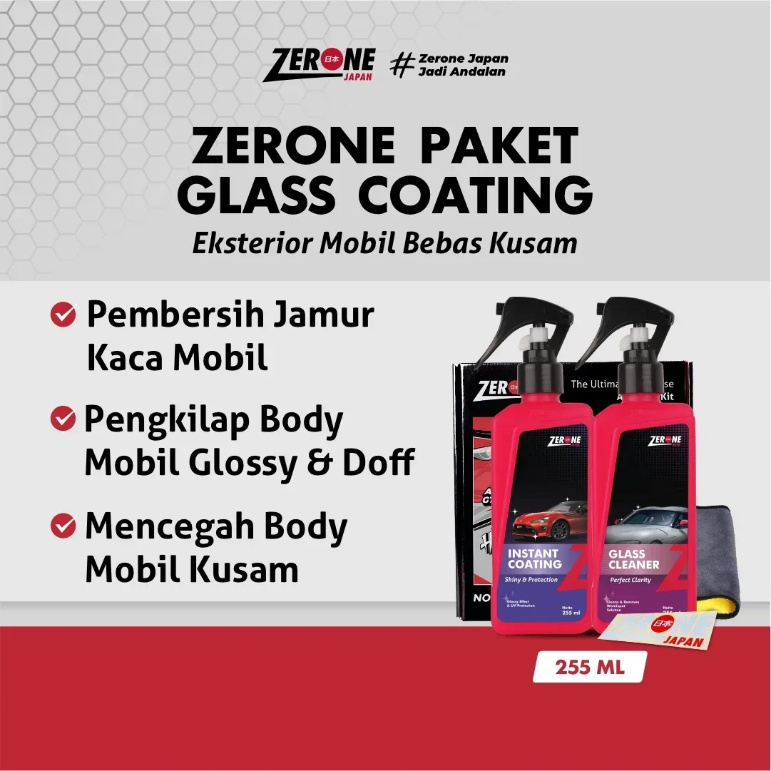 Zerone Paket Glass Coating 255ml – Pembersih Jamur Kaca Mobil