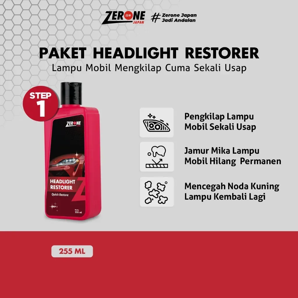 Zerone Headlight Restorer Step 1 – Pembersih Mika Lampu Mobil Kuning