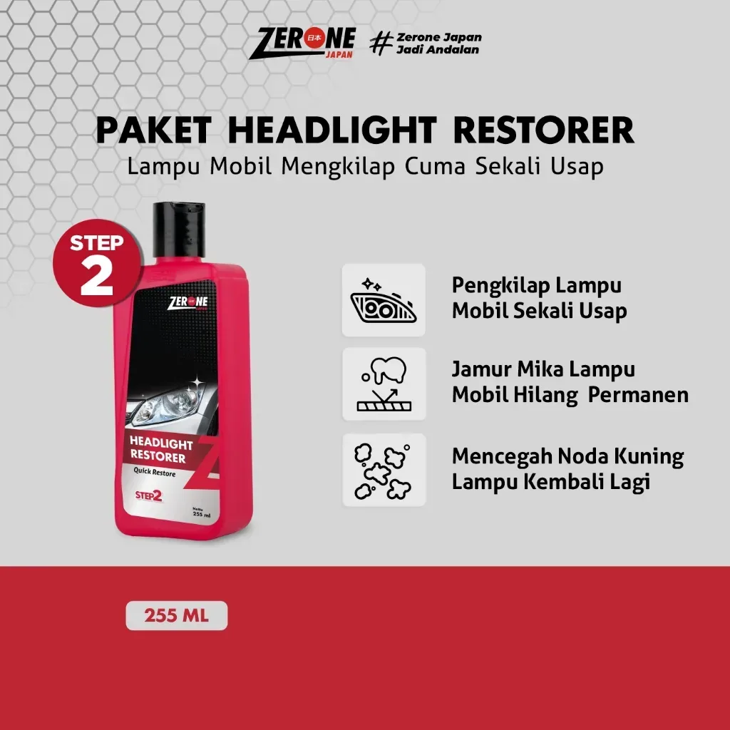 Zerone Headlight Restorer Step 2 – Perlindungan Tambahan untuk Lampu Mobil