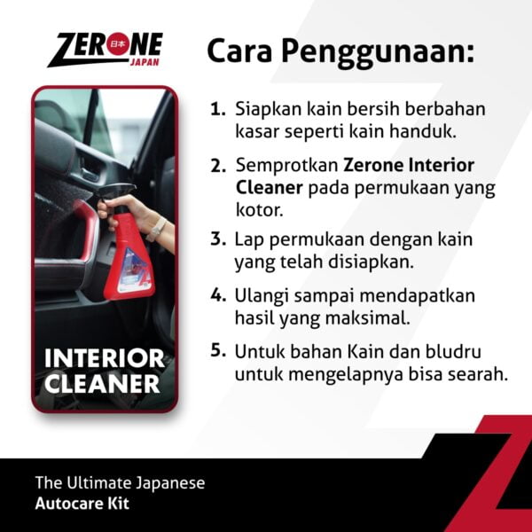 Zerone Japan - Interior Cleaner - Cara Penggunaan